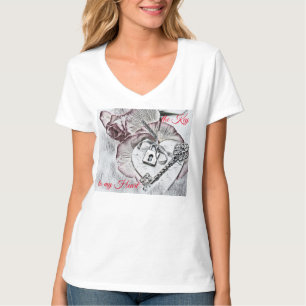 Vintage Teckning "Nyckel till mitt hjärta" text T Shirt