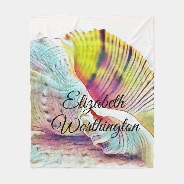 Vintage Teckning Rosa Gult Seashell Fleecefilt (Framsidan)