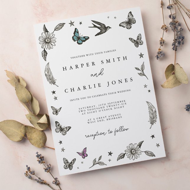 Vintage Teckning Simple Bröllop Inbjudningar (Skapare uppladdad)