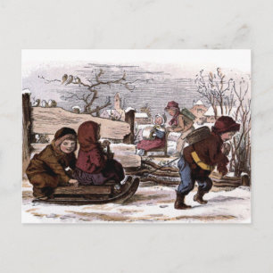 Vintage Teckning: Sled i Snö Vykort