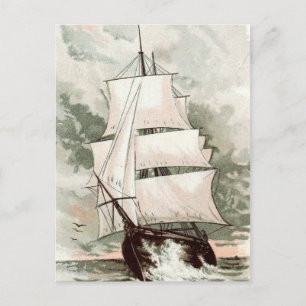 Vintage Teckning: Tre Mast-Frakt Vykort