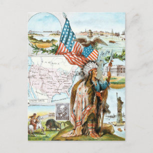 Vintage Teckning: USA Collage Vykort