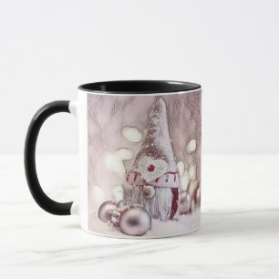 Vintage Teckning vid en Rosa Gnome vid snö Mugg