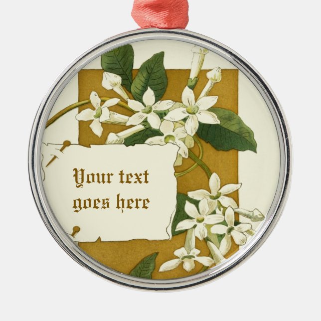 Vintage teckning, vit jasminornament julgransprydnad metall (Framsidan)