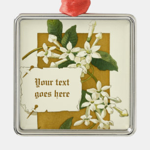 Vintage teckning, vit jasminornament julgransprydnad metall