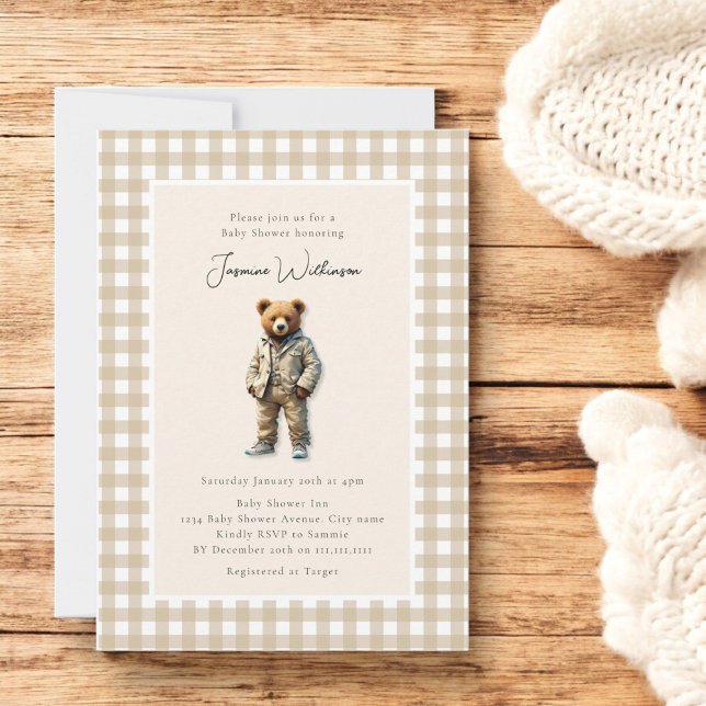 Vintage Teddy Baby Shower Inbjudningar (minimal baby shower invitation with a vintage nostalgia feel , vintage teddy , gender neutral )