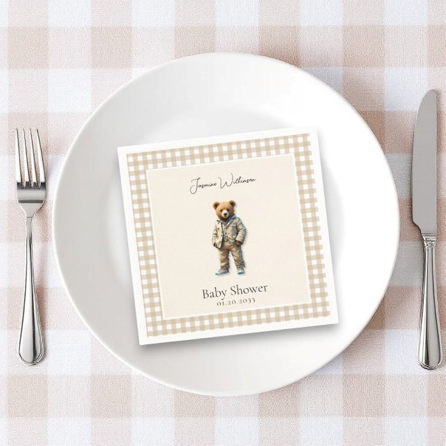 Vintage Teddy Baby Shower Pappersservett (vintage teddy baby shower  personalized paper napkins , )