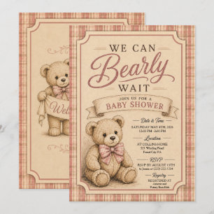 Vintage Teddy Bear Baby Shower, Nästan här Inbjudningar