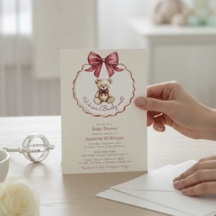 Vintage Teddy Bear Bow Baby Shower Inbjudningar
