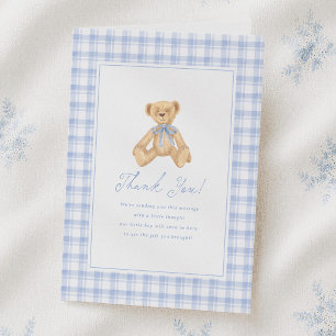 Vintage Teddy Bear Gingham Bebis Shower Tack Kort