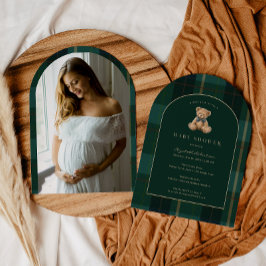 Vintage Teddy Bear Plaid Polo Baby Shower Inbjudningar