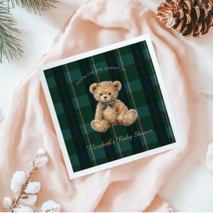 Vintage Teddy Bear Plaid Polo Baby Shower på svens Pappersservett
