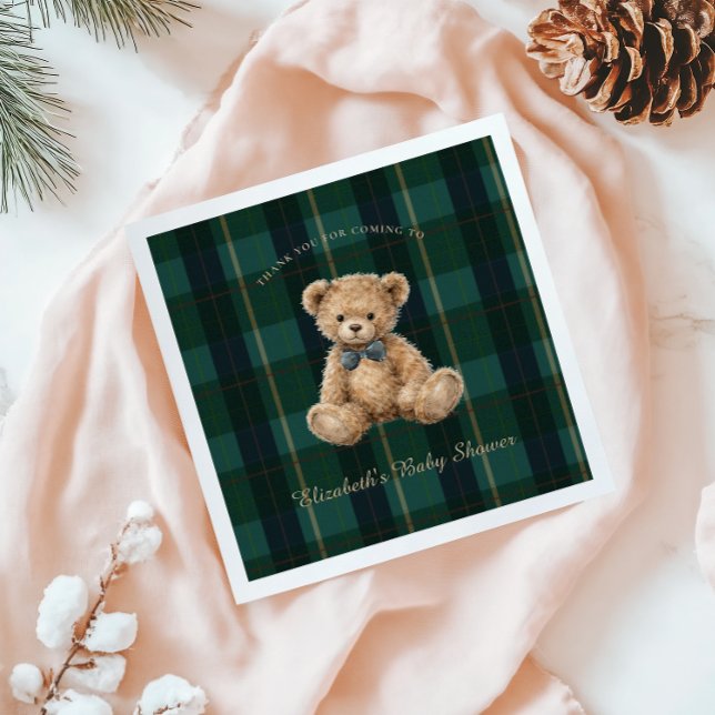 Vintage Teddy Bear Plaid Polo Baby Shower Pappersservett (Skapare uppladdad)