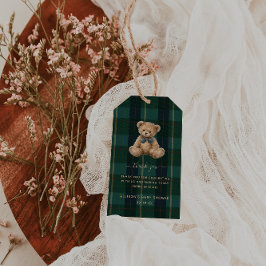 Vintage Teddy Bear Plaid Polo Baby Shower Presentetikett