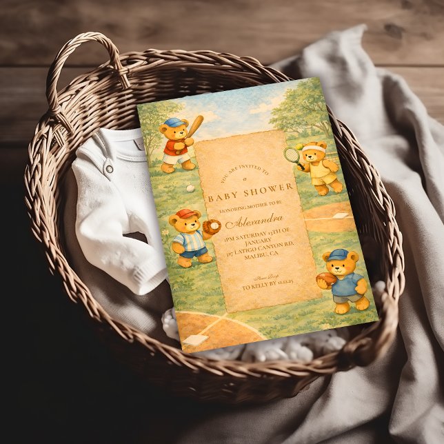 Vintage Teddy Bear Sport Baby Shower Inbjudningar (Skapare uppladdad)