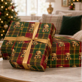 Vintage Teddy Bear Tartan-rutigt julpapper