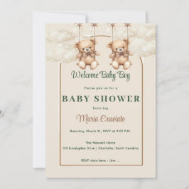 Vintage Teddybjörn Bebis Shower Inbjudan