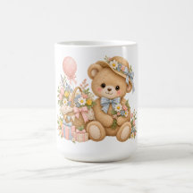 Vintage Teddybjörn Celebrering med Vilda Blommor 