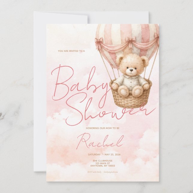 Vintage Teddybjörn Flicka Bebisdopp Inbjudan  (Framsida)
