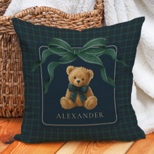 Vintage Teddybjörn Tartan Rutig Pojkrum Kudde