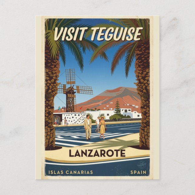 Vintage Teguise Lanzarote Spanien Resa Poster Vykort (Framsida)
