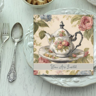Vintage Tekanna Blommigt Möhippa Tea Party Inbjudningar