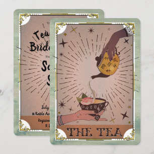 Vintage Tekanna Tarot Häxkvinnlig Bröllopsdusch Inbjudningar