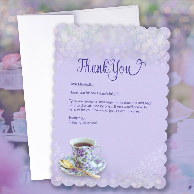 Vintage Tekopartsfest Lavendel Tack Kort (Vintage Tea Party Lavender Thank You Card)