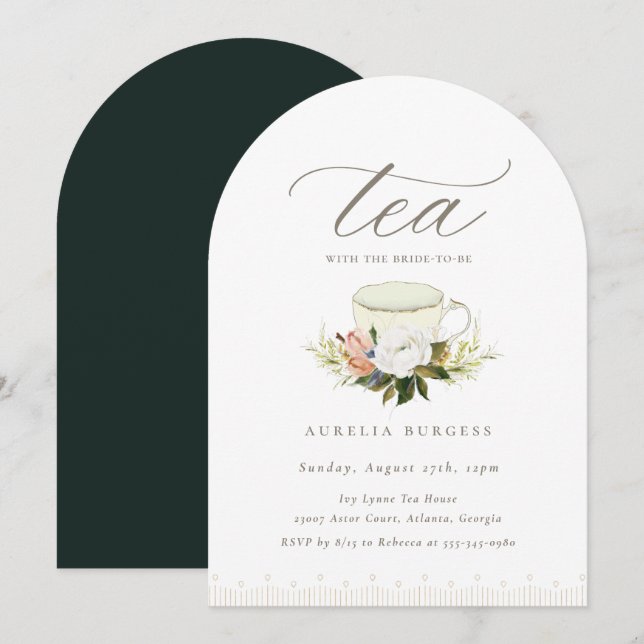 Vintage Tekopp Blommigt Tea Party Inbjudningar (Fram/baksida)