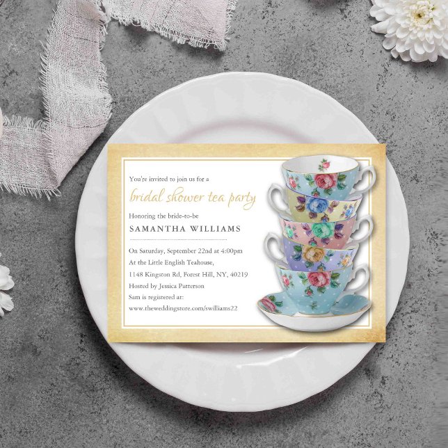 Vintage Tekopp Möhippa Tea Party Inbjudningar (Skapare uppladdad)