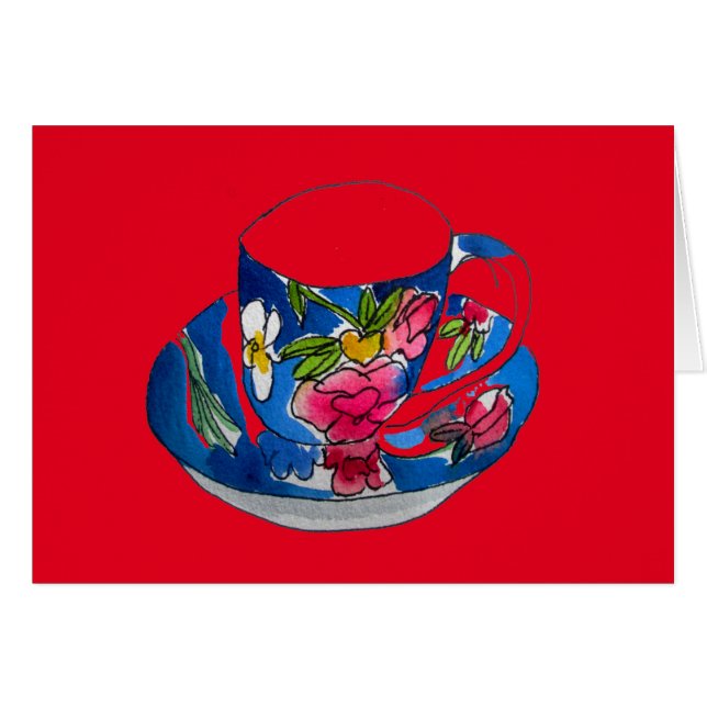 Vintage Tekopp vattenfärgsillustration i original Hälsningskort (Framsidan Horizontal)