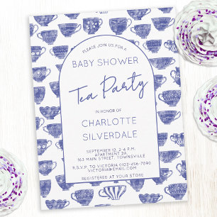 Vintage Tekopps Vattenfärg Tea Party Baby Shower Vykort