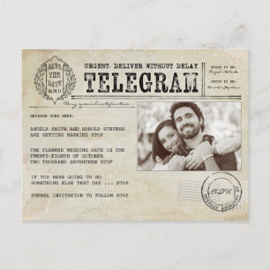 Vintage Telegram Gammal Rädda Datum Foto Meddelande Vykort