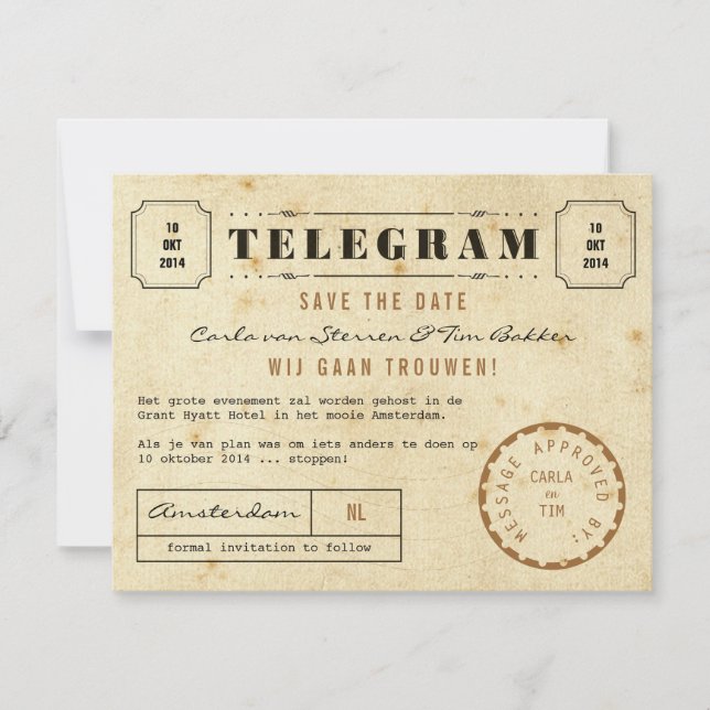 Vintage Telegram Spara datum Datumet (Framsida)