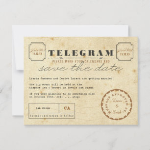 Vintage Telegram Spara datum Spara Datumet