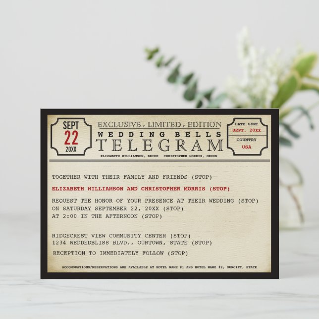 Vintage Telegram Stil bröllopsinbjudan Inbjudningar (Stående Fram)
