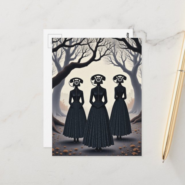 Vintage Telephone Ladies Vykort (Fram/Back In Situ)