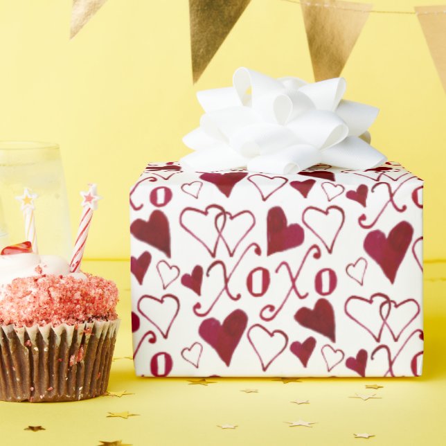 Vintage-tema Valentine XXOO Red Bläck Calligraphy Presentpapper (Födelsedagsfest)