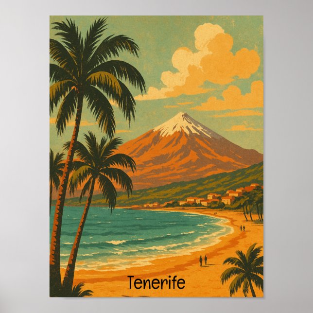 Vintage Tenerife Canary Island Mount Teide Travel  Poster (Framsidan)