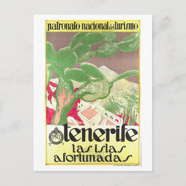 Vintage Tenerife Travel Poster Vykort (Framsida)