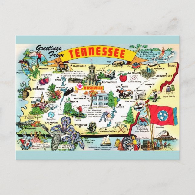 Vintage Tennessee kart vykort (Framsida)