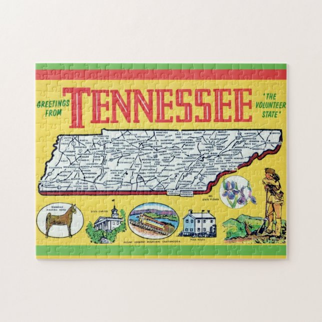 Vintage Tennessee Karta Pussel (Horisontell)