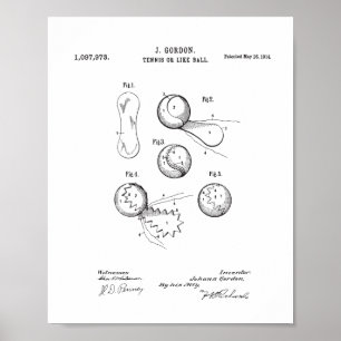 Vintage Tennis Boll Patent Poster, Original Boll Poster