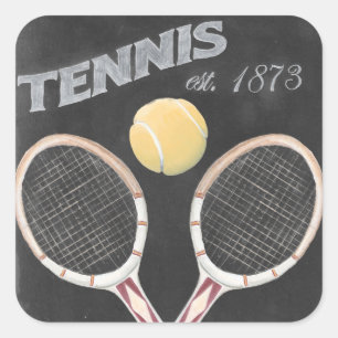 Vintage Tennis Chalkboard Design Fyrkantigt Klistermärke