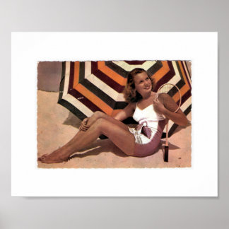 Vintage Tennis Dam vid Beach Poster