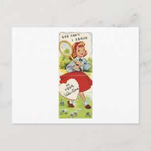 Vintage Tennis Girl Valentine Helg Vykort