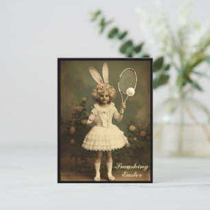 Vintage Tennis spelar flicka Glad påsk Helg Vykort