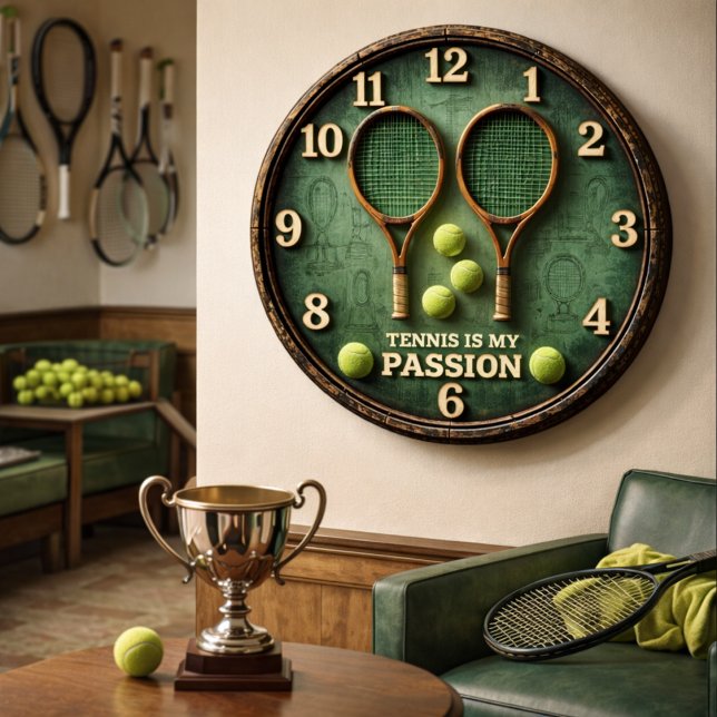 Vintage Tennispassiondesign Stor Klocka (Skapare uppladdad)