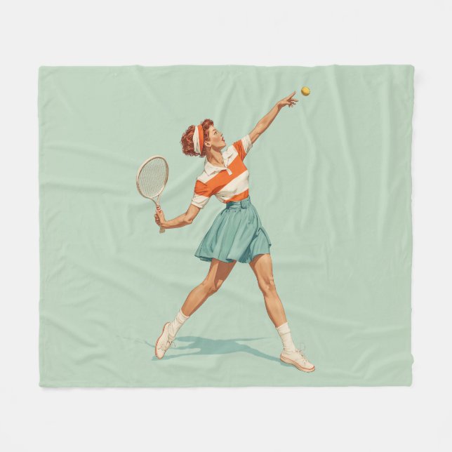 Vintage tennisservert illustration fleecefilt (Framsidan (Horisontell))