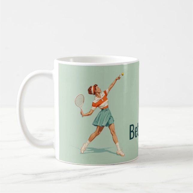 Vintage tennisservert illustration kaffemugg (Vänster)